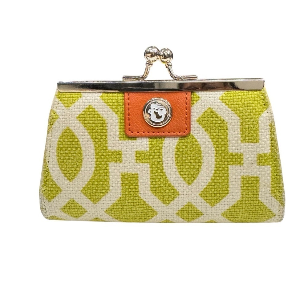 Spartina 449 Green & Cream Linen Kisslock Coin Purse Wallet